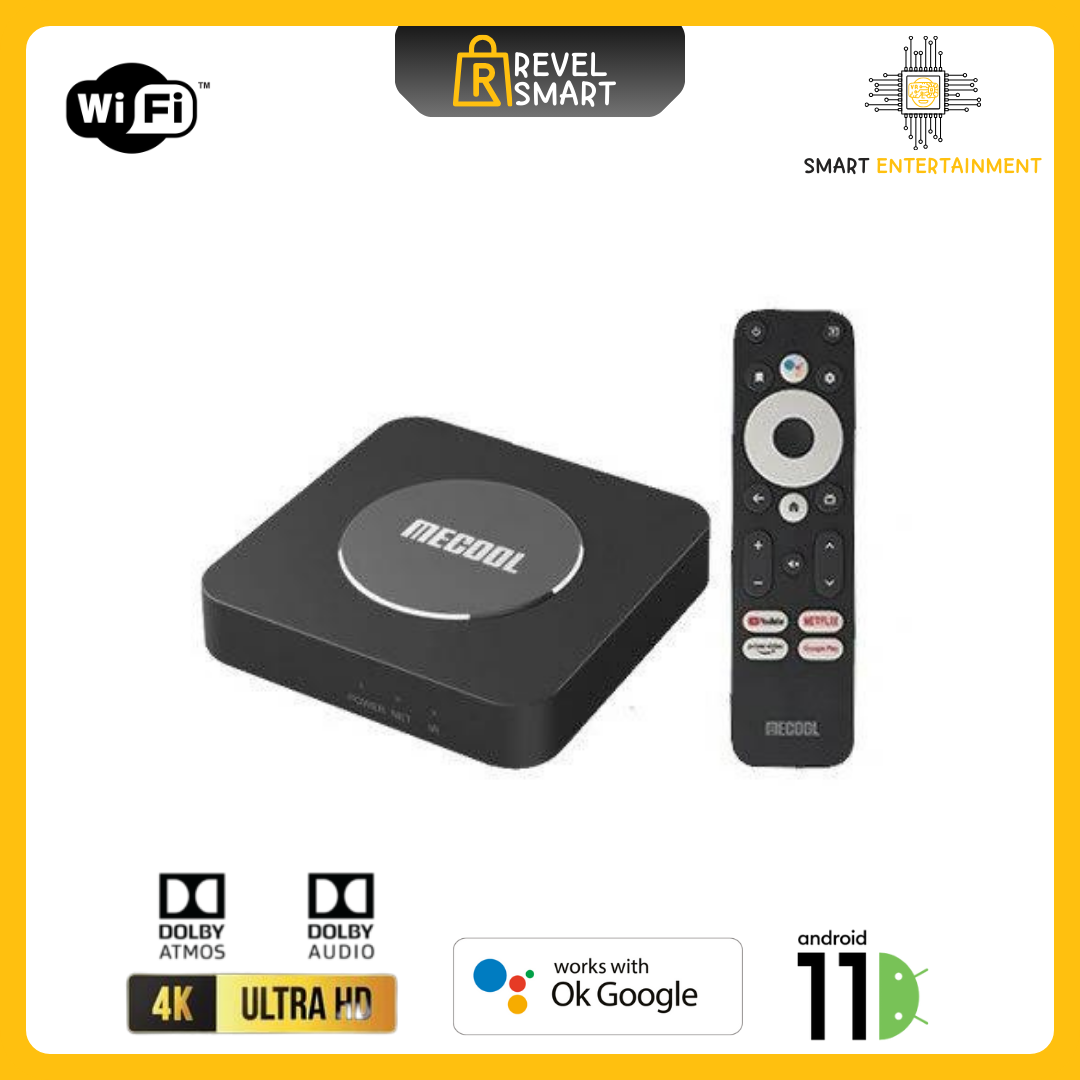 Smart TV Box, From MECOOL, version KM2 Plus, Operating system Android 11, RAM memory 2GB, and storage memory 16GB, Resolution 4K HDR
