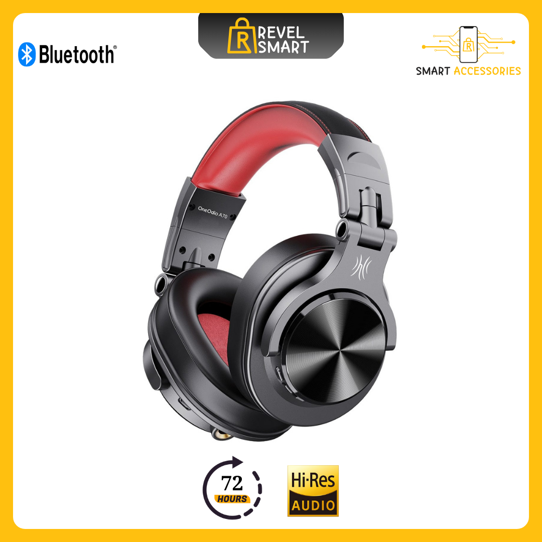 OneOdio Wireless Headphone, Version A70, Supports Bluetooth 5.2, Playtime up to 72 Hours, Color Black Red
