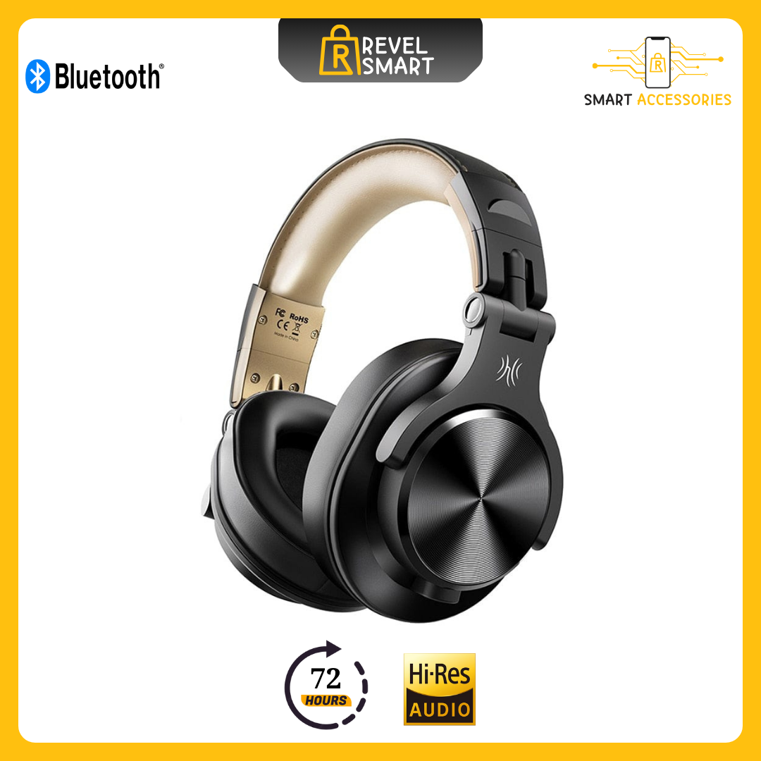 Oneodio Wireless Headphone, Version A70, Supports Bluetooth 5.2, Playtime up to 72 Hours, Color Black Gold