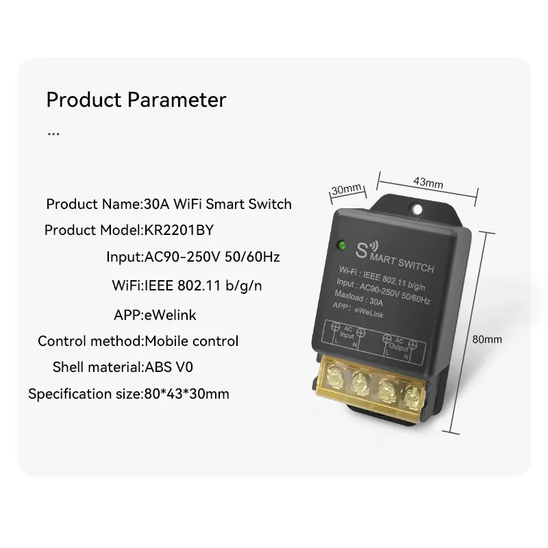 Switch Module Wifi Smart, maxload 30A, With Remote Control