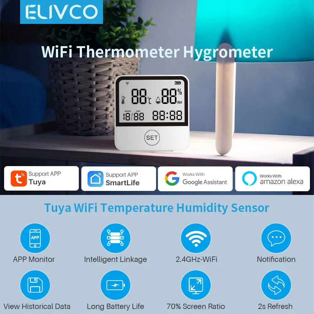 Temperature Humidity Sensor Wi-Fi, With LCD Display Backlight