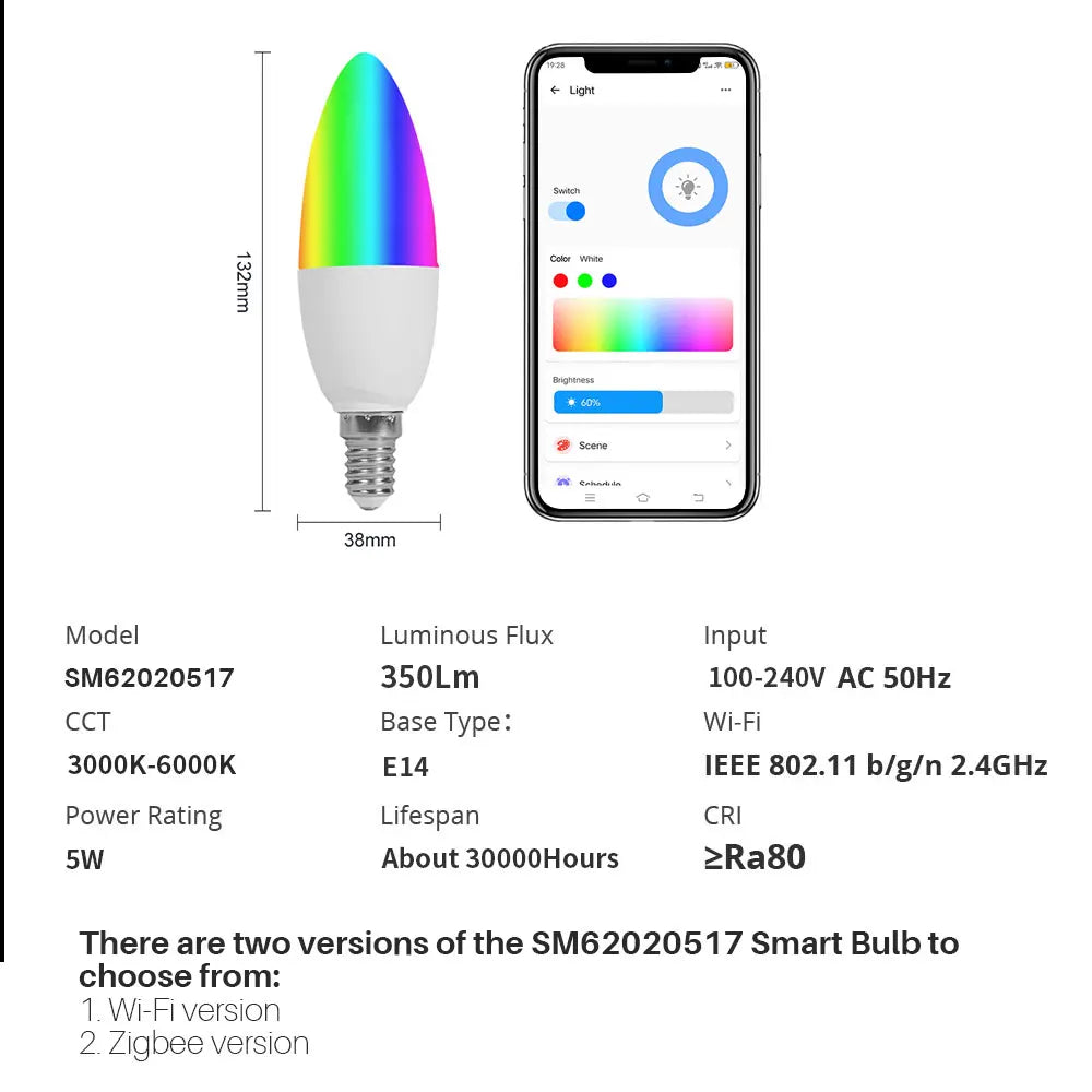Smart Lighting Wi-Fi, LED, Lamp E14, Multiple colors