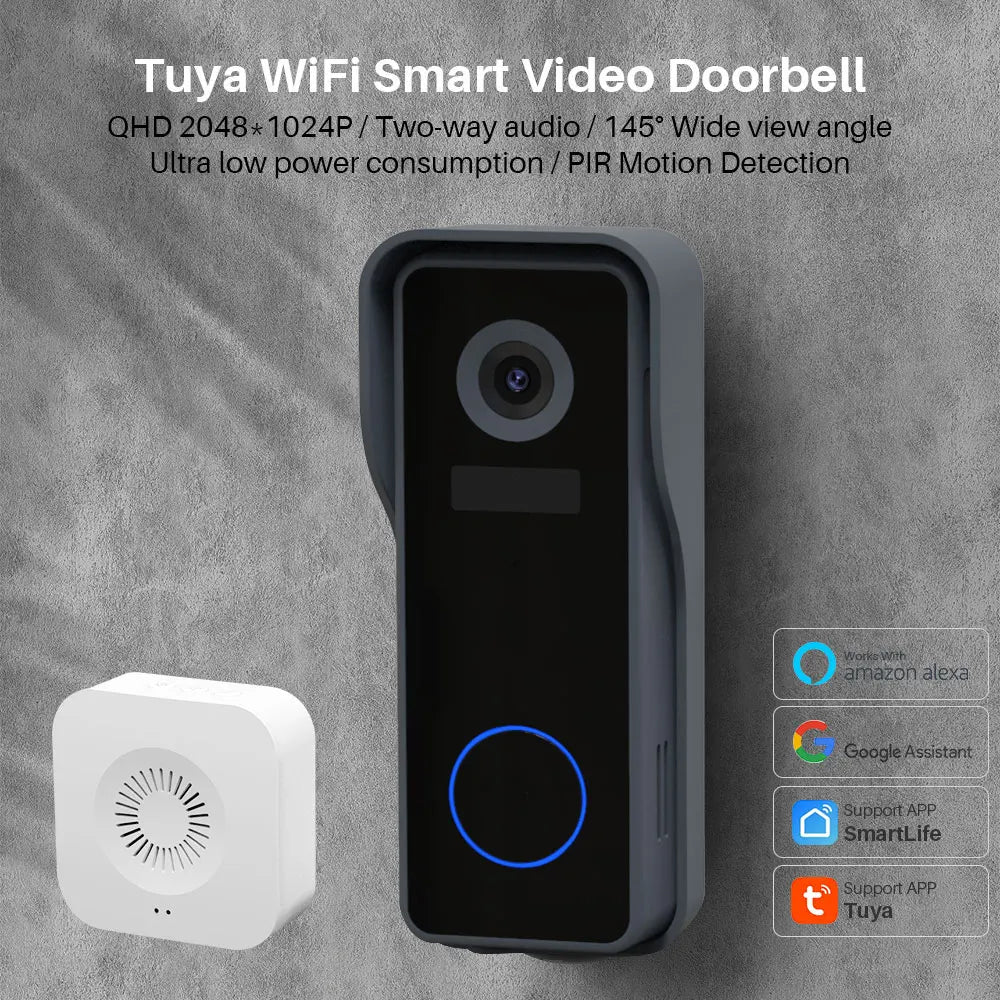 Smart Door bell, Support WIFI, Resolution 2K, Infrared Night Vision Camera