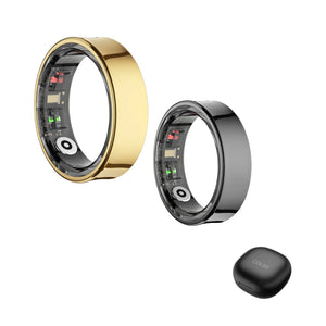 COLMI R09 Anel Inteligente – Temperatura, Sono e Batimentos Cardíacos + Estojo de Carregamento, Dourado
