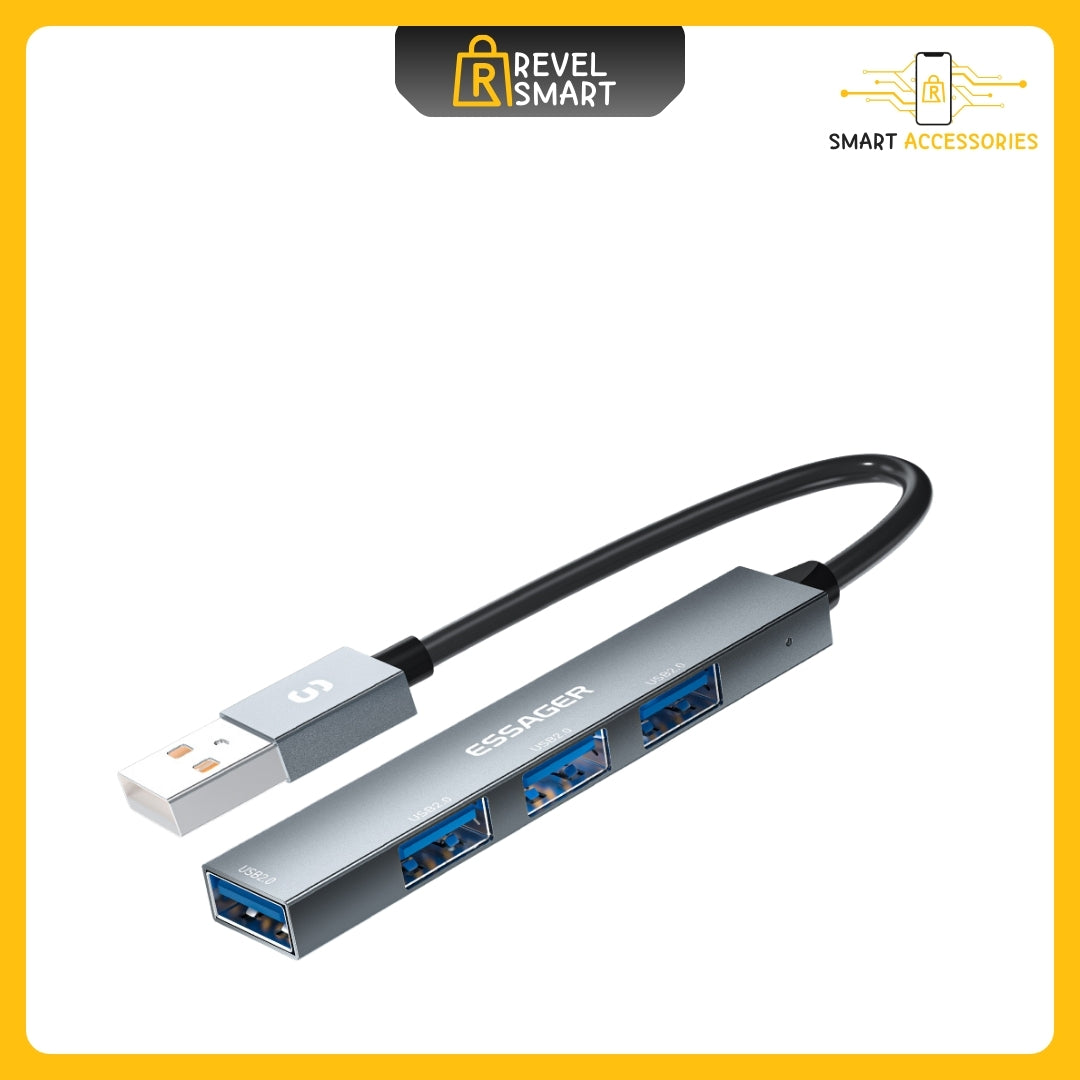 USB Hub USB-A, From Essager, 4 in 1, Color Grey