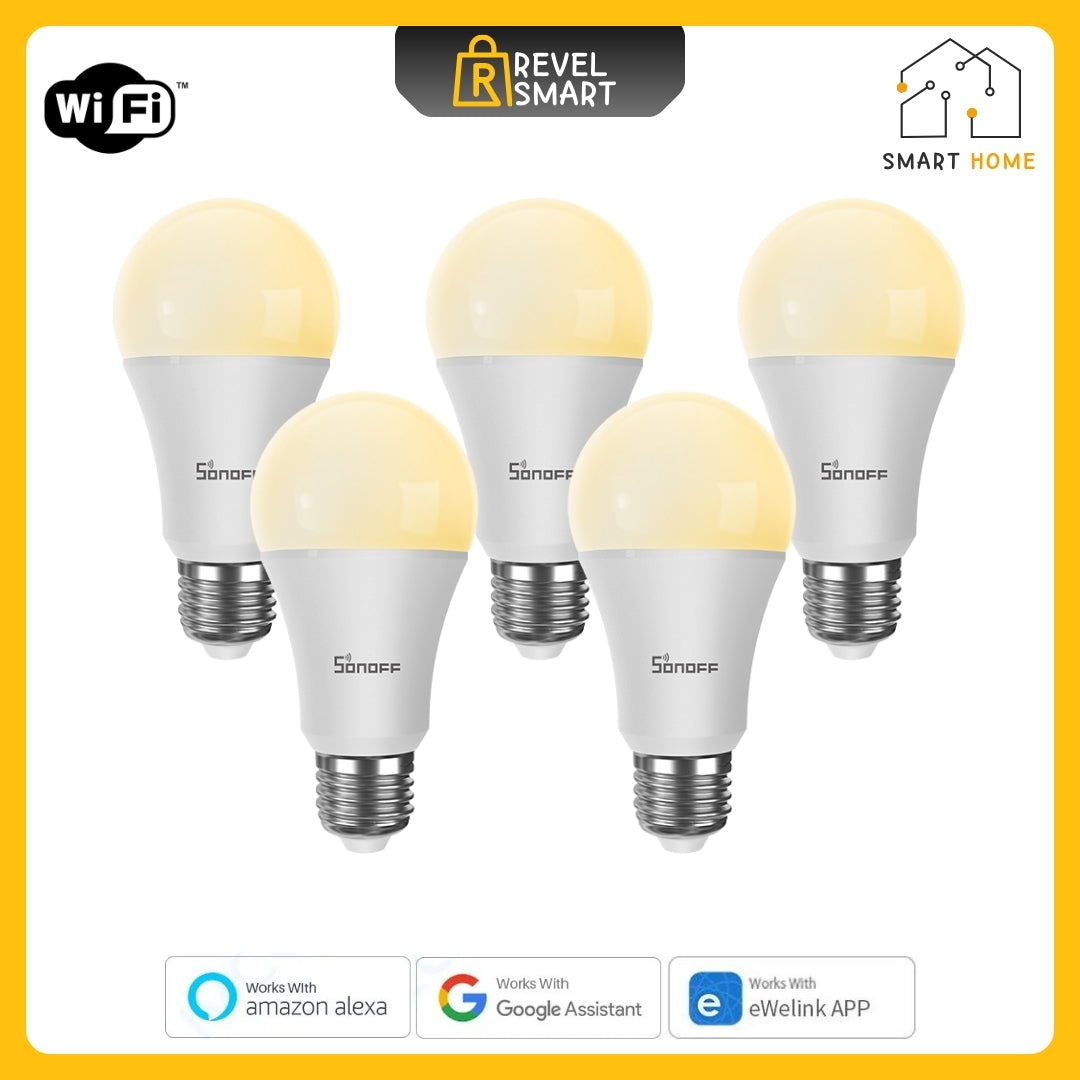 إضاءة ذكية واي فاي، من SONOFF، LED، مصباح E27، إصدار B02-BL-A60، ألوان مزدوجة باردة ودافئة، 5 قطع