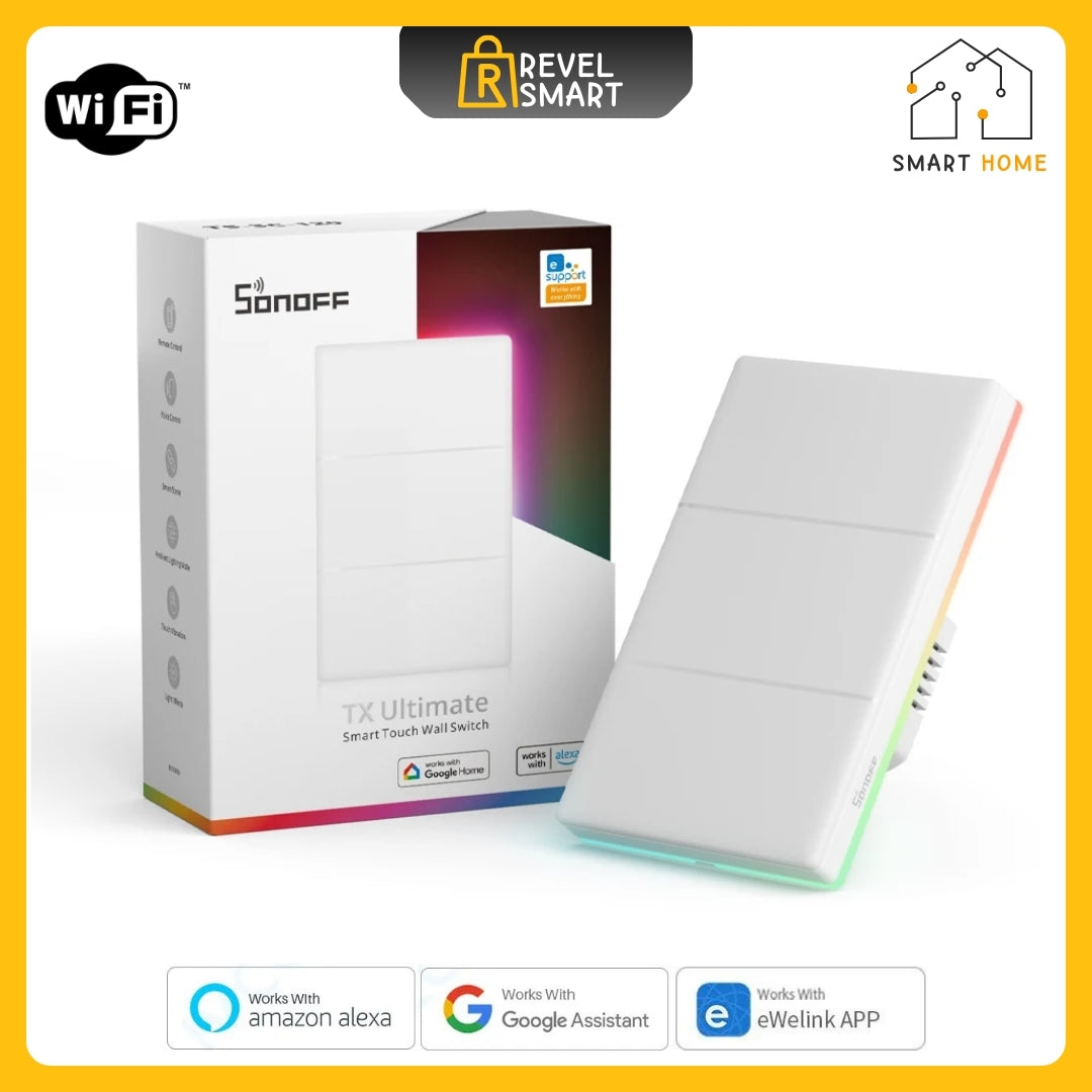 Smart Wall Switch, From SONOFF, T5 US120 version, Supports WIFI, Maxload 15A, With side lighting