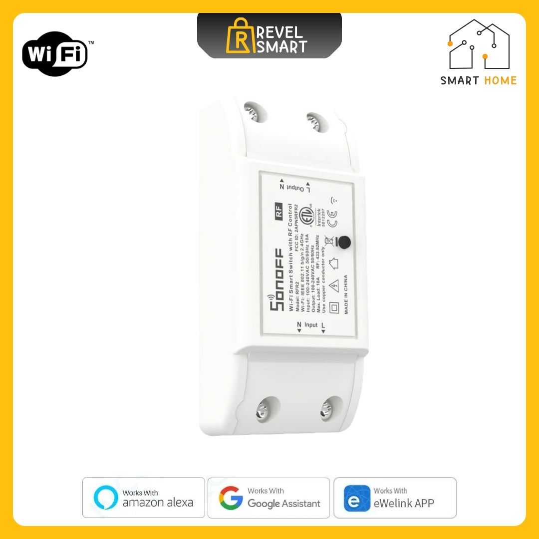 وحدة تبديل WiFi ذكية، من SONOFF، إصدار RFR2، أقصى حمل 10 أمبير، تدعم تردد RF 433 ميجا هرتز