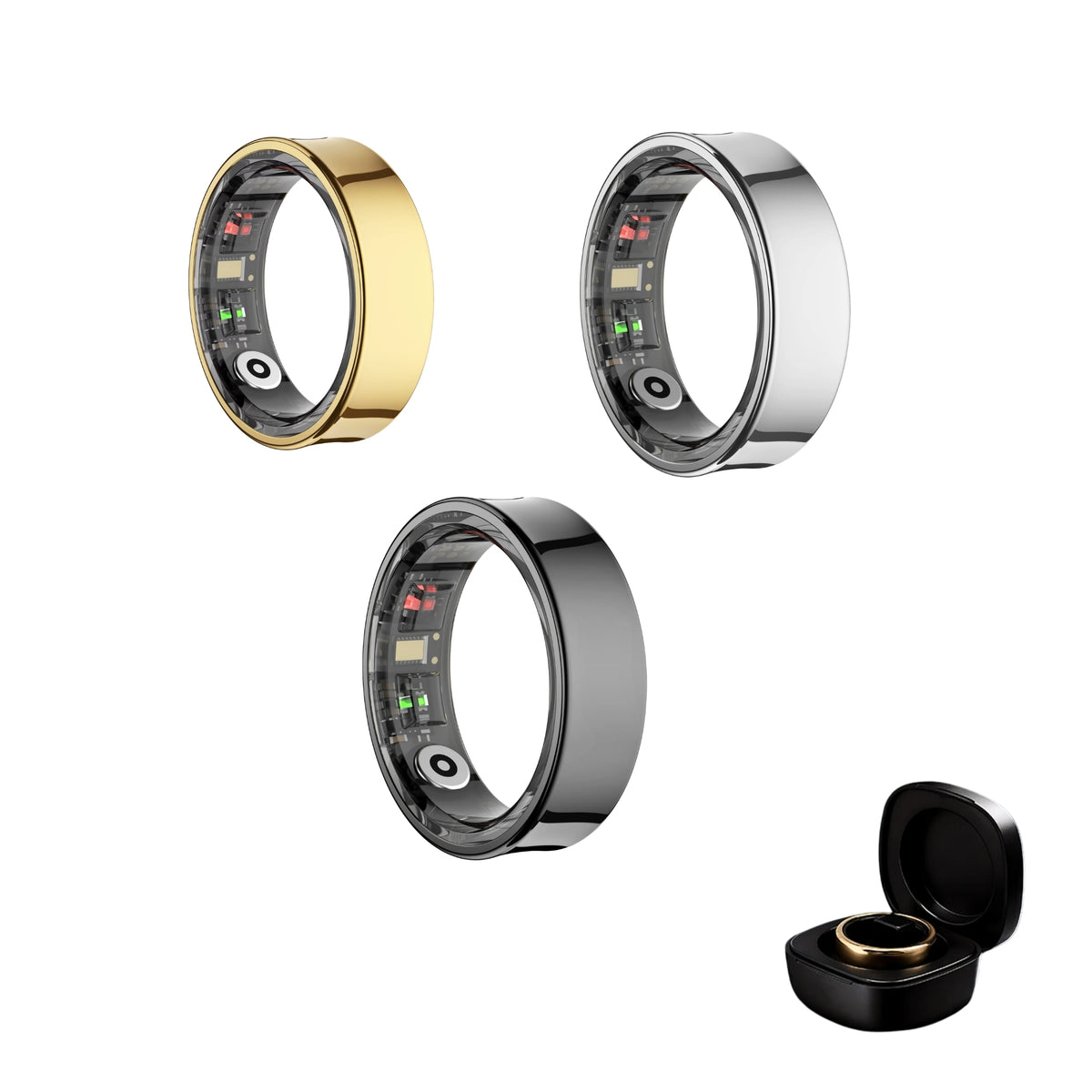 AMOVAN AMR09 slim stainless steel smart ring with magnetic charging case for body temperature, sleep and AI health tracking
