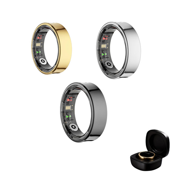 AMOVAN AMR09 slim stainless steel smart ring with magnetic charging case for body temperature, sleep and AI health tracking