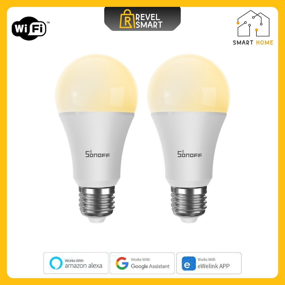 إضاءة ذكية واي فاي، من SONOFF، LED، مصباح E27، إصدار B02-BL-A60، ألوان مزدوجة باردة ودافئة، قطعتين