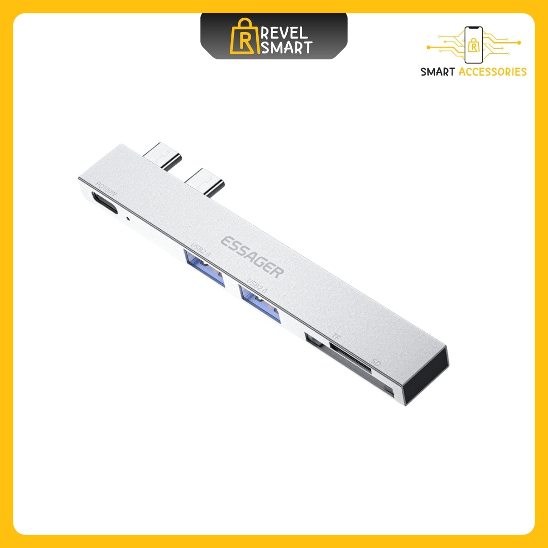 USB Hub Type-C, From Essager, PD 100W fast charging, Color Sliver