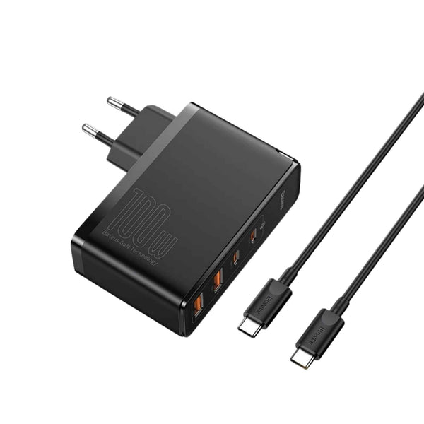 Baseus 100W GaN Fast Charger with 2 USB-C and 2 USB-A Ports for Laptops and Smartphones
