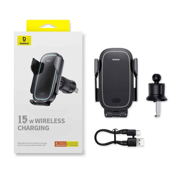 Baseus 15W Wireless Car Charger with Automatic Clamping for iPhone and Android Phones
