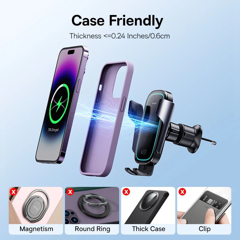 Baseus 15W Wireless Car Charger with Auto-Sensing Clamp