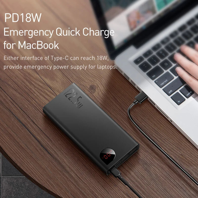 Baseus 20000mAh 22.5W Fast Charging Power Bank with Digital Display – USB-A & Type-C Dual Output