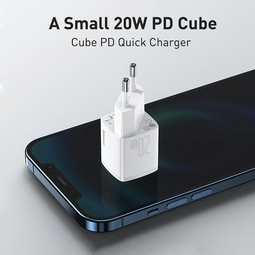 شاحن Baseus Mini USB-C PD بقدرة 20 واط – محوّل طاقة مدمج لهواتف iPhone سلسلة 16/15/14/13/12
