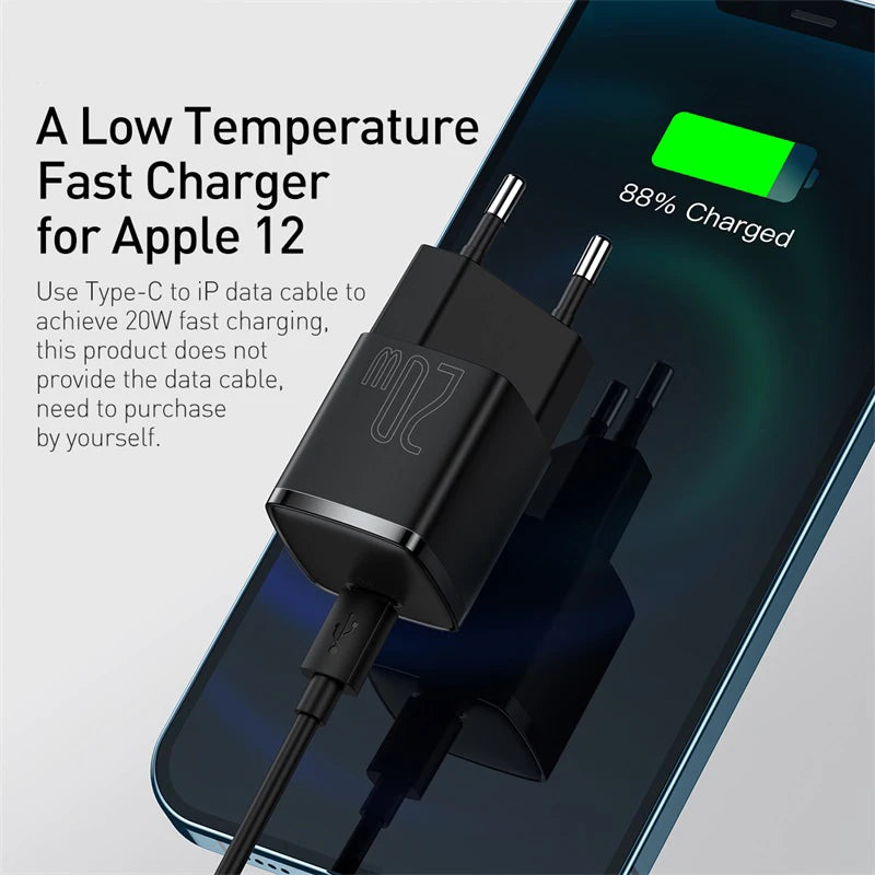Chargeur rapide USB-C PD 20 W Baseus Mini – Adaptateur secteur compact pour iPhone séries 16/15/14/13/12