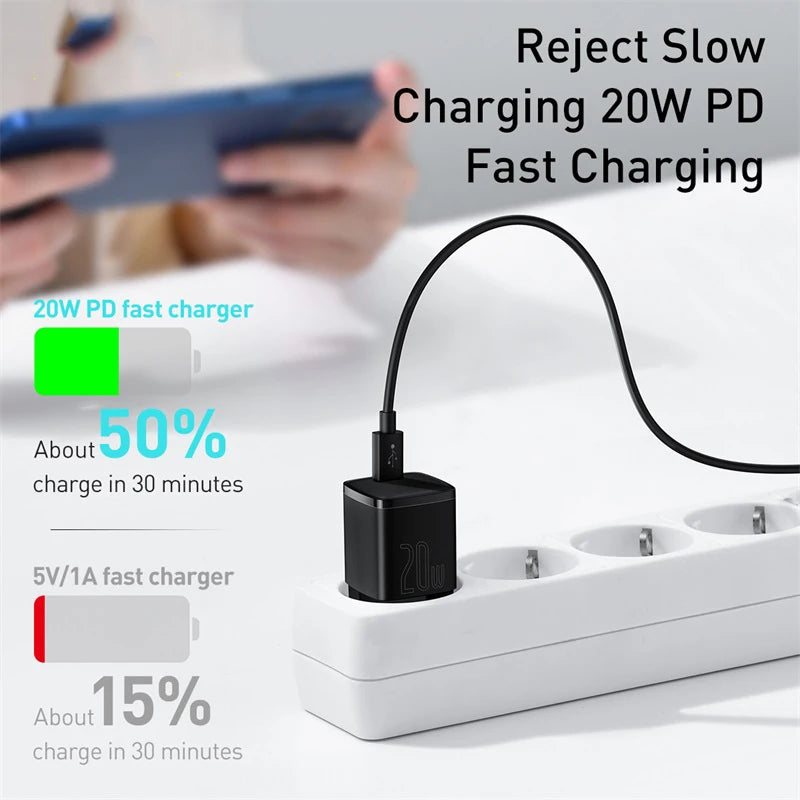 Baseus 20W Mini USB-C PD Fast Charger – Compact Power Adapter for iPhone 16/15/14/13/12 Series