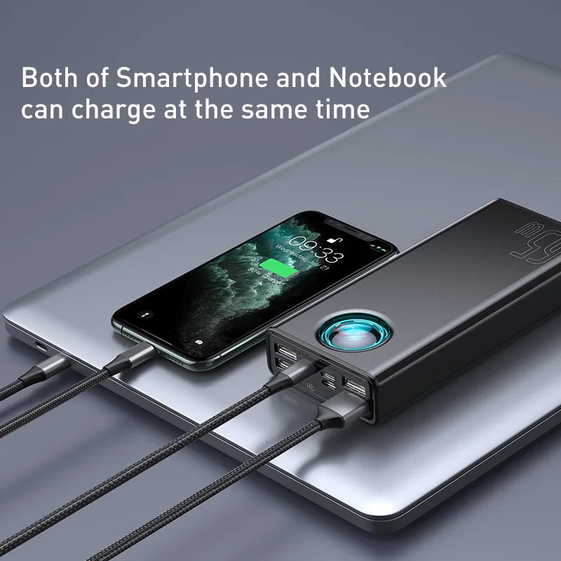 Baseus 30000mAh 65W USB‑C Powerbank mit Digitalanzeige – Schnellladen für Laptops, Smartphones und Tablets