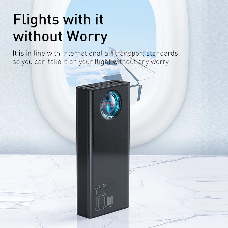 Baseus 30000mAh 65W USB‑C Powerbank mit Digitalanzeige – Schnellladen für Laptops, Smartphones und Tablets