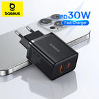 Baseus 30W Dual Port USB-C & USB Fast Charger – PD & QC Compatible Wall Adapter for iPhone, Samsung, and More