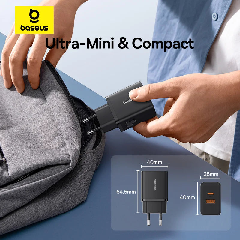 Baseus 30W Dual Port USB-C & USB Fast Charger – PD & QC Compatible Wall Adapter for iPhone, Samsung, and More
