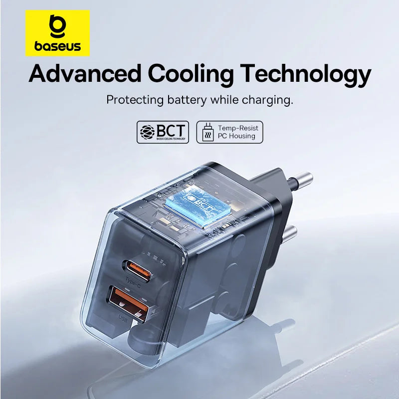 Baseus 30W Dual Port USB-C & USB Fast Charger – PD & QC Compatible Wall Adapter for iPhone, Samsung, and More