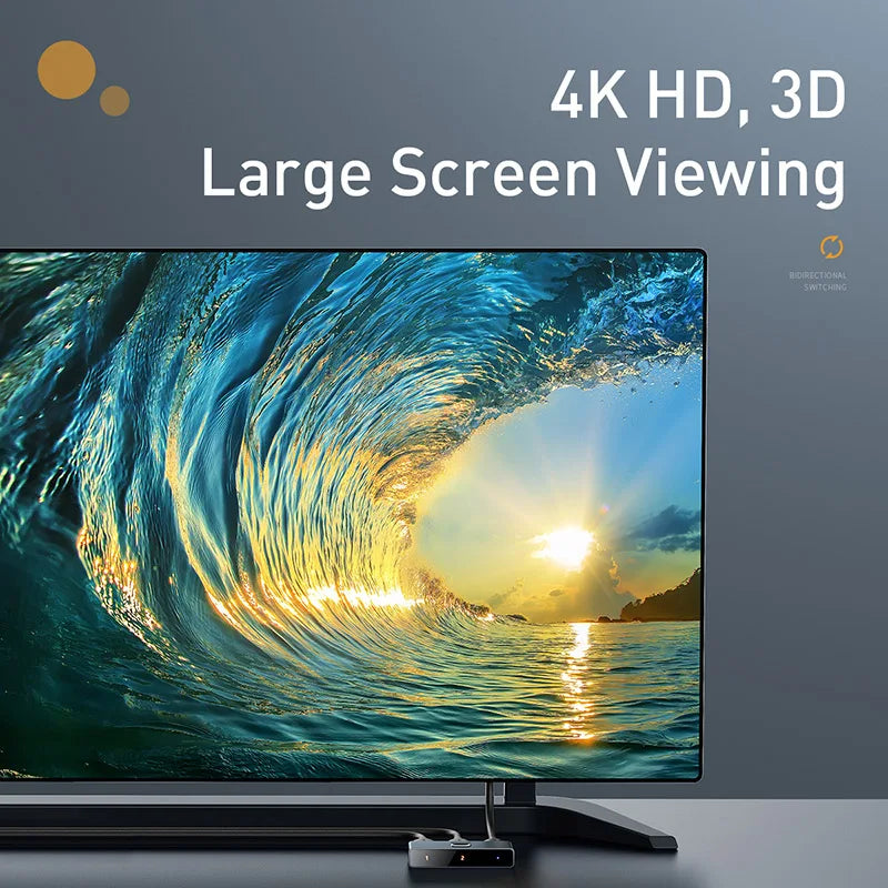 Commutateur HDMI 4K Baseus – Répartiteur HDMI 1x2 ou 2x1 bidirectionnel avec synchronisation audio et affichage numérique
