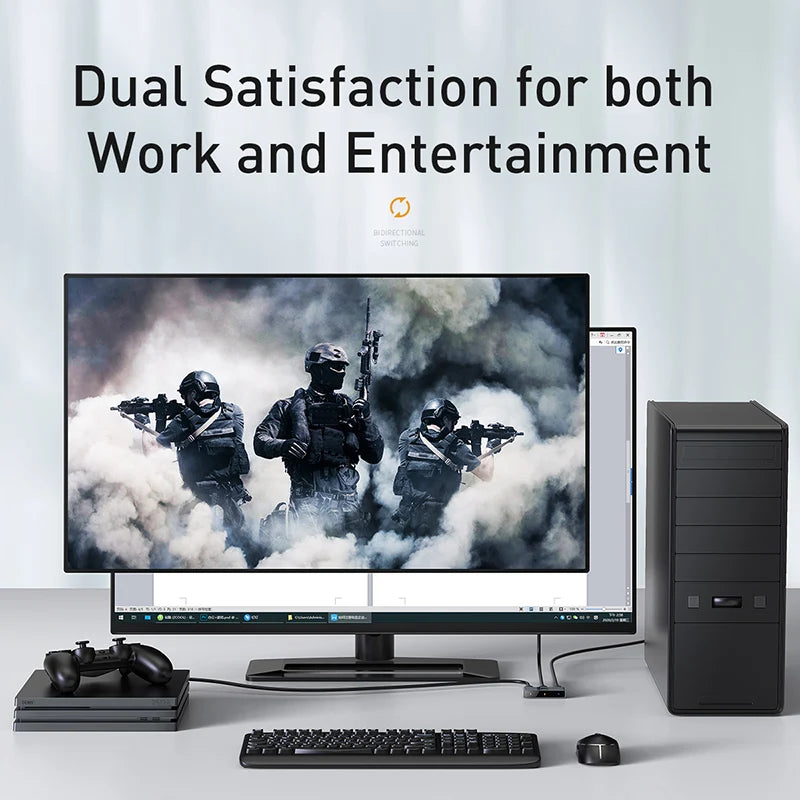Commutateur HDMI 4K Baseus – Répartiteur HDMI 1x2 ou 2x1 bidirectionnel avec synchronisation audio et affichage numérique