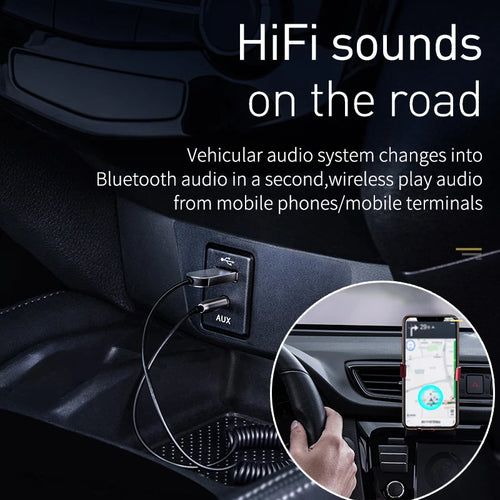 Adaptador de Áudio Baseus BA01 USB Bluetooth 5.0 para Carro com Entrada AUX 3,5 mm – Chamadas Mãos-Livres