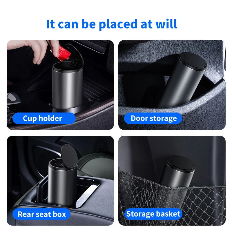 Baseus Car Trash Can with Press-to-Open Lid – 500mL Aluminum Alloy Mini Bin for Car, Office & Home