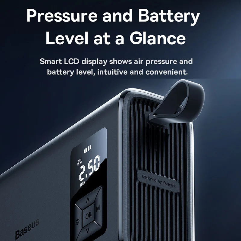 Baseus Dual Cylinder Wireless Tire Inflator – High-Speed Cordless Air Pump with LCD Display & Auto Stop
