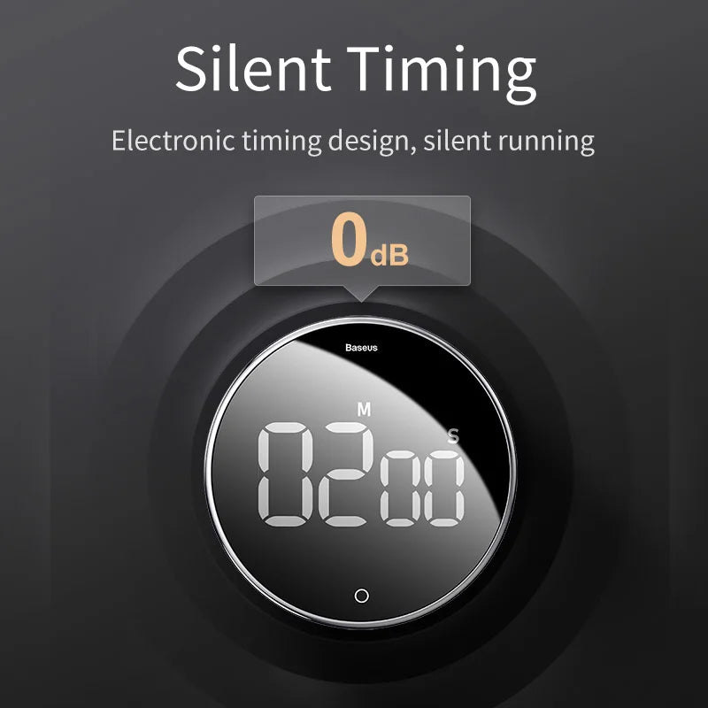 Baseus Heyo Rotation Countdown Timer – LED Digital Display with Magnetic Mount & Adjustable Sound for Cooking, Study, Work