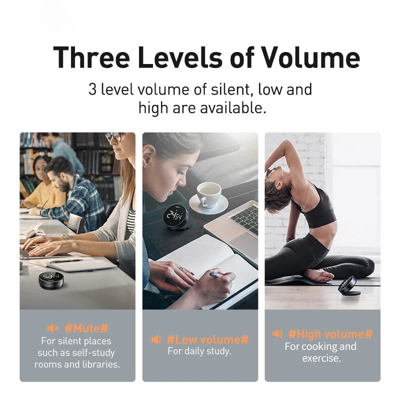 مؤقت Baseus Heyo Rotation Countdown Pro – مؤقت مطبخ رقمي LED مع ظهر مغناطيسي وإمكانية ضبط مستوى الصوت