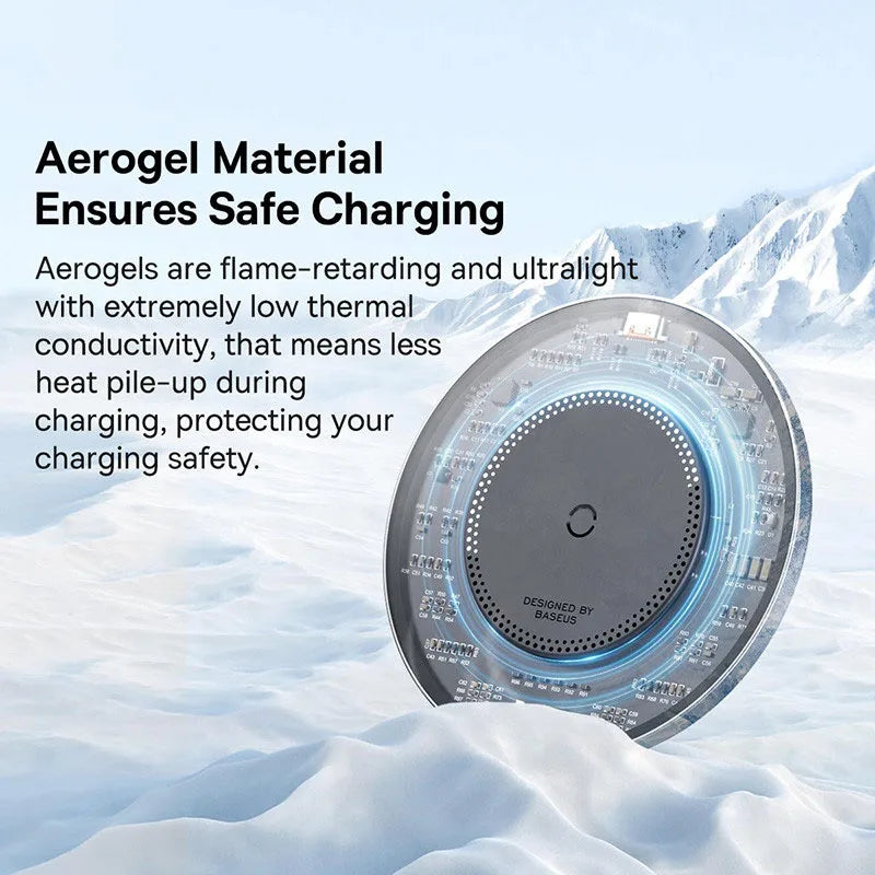 Baseus Simple 2 15W Wireless Charger – Ultra-Thin Transparent Qi Charging Pad for iPhone, Samsung, Huawei & More