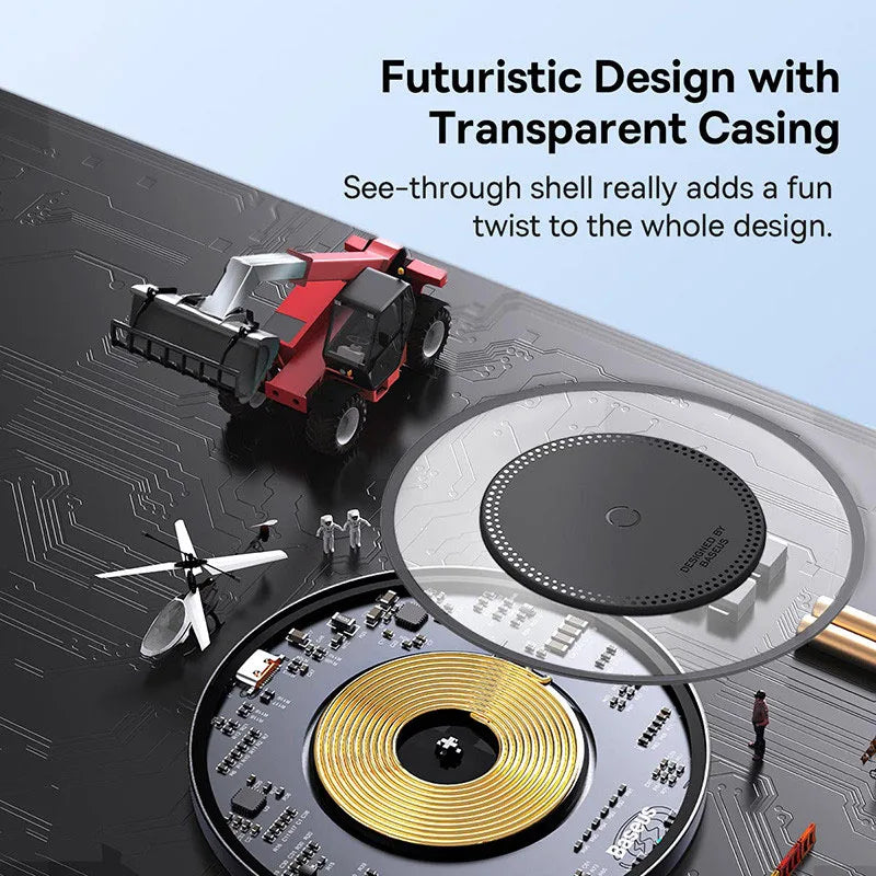 Baseus Simple 2 15W Wireless Charger – Ultra-Thin Transparent Qi Charging Pad for iPhone, Samsung, Huawei & More