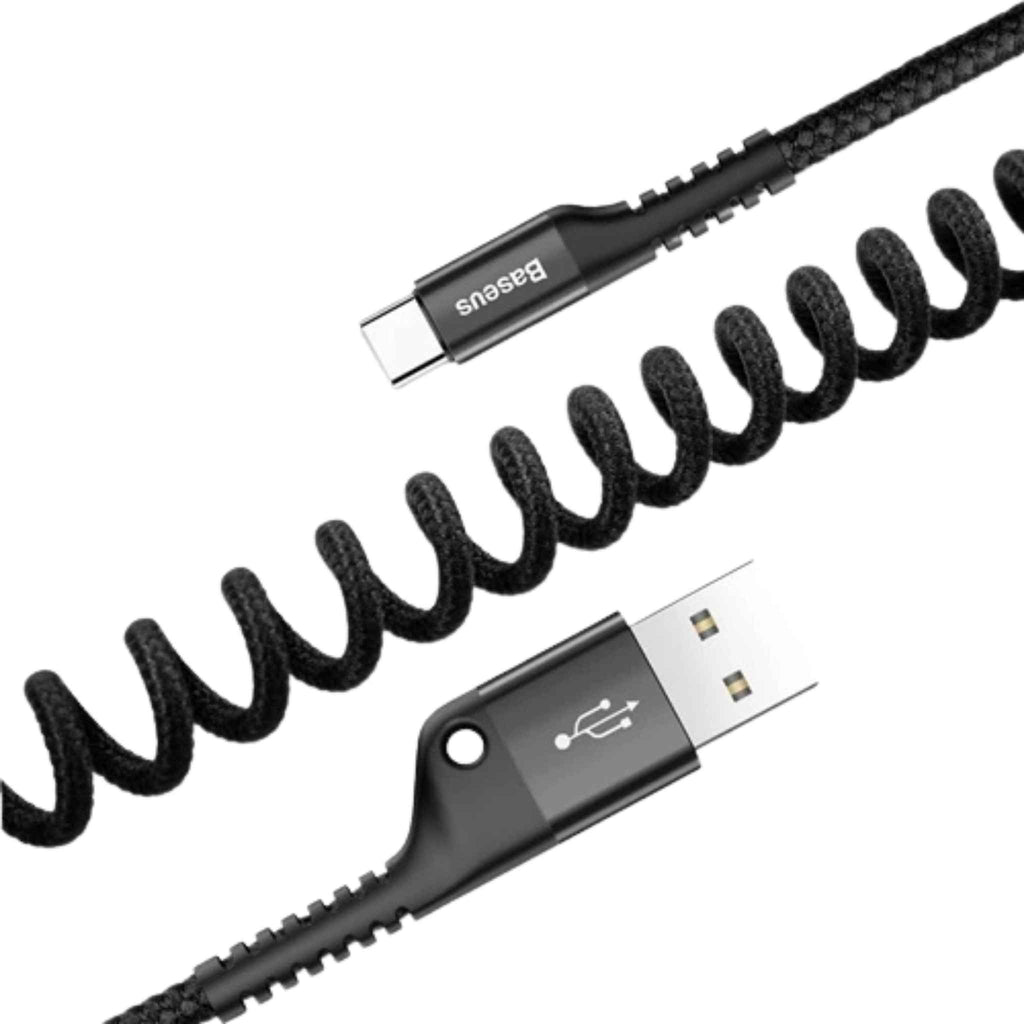 Baseus USB-A to USB-C retractable spring cable 2A fast charging black
