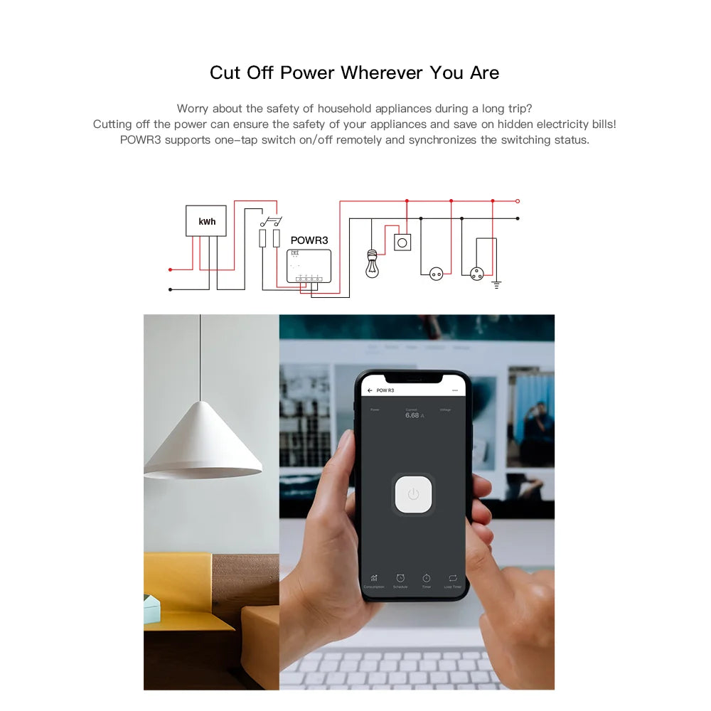 SONOFF POWR3 WiFi -älykytkin energiamittauksella ja ylikuormitussuojalla