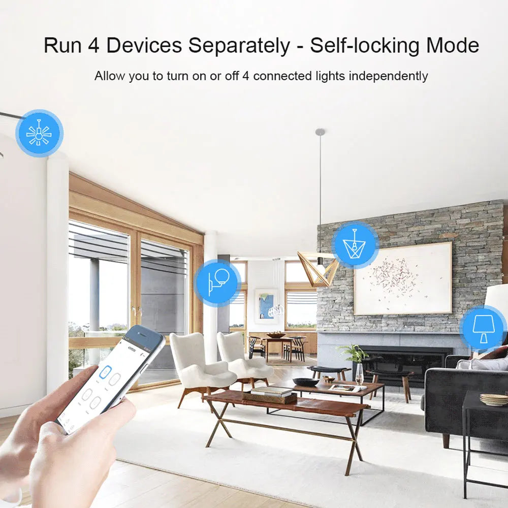 SONOFF 4CH PRO R3 WiFi & RF Smart Light Switch – 4 Gang Remote Control Module, Works with Alexa & Google Home