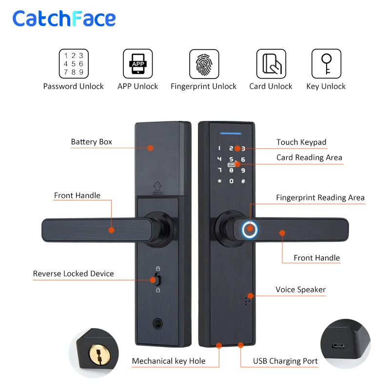 Tuya WiFi Smart Door Lock – Fingerprint, IC Card & Touchscreen Keypad (520TUYA)