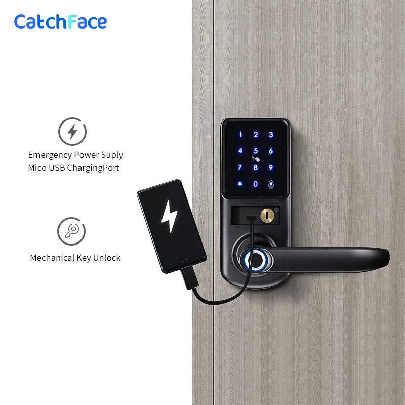TTLock Smart Door Lock – Fingerprint Touchscreen Keypad, Card & App Access, Satin Nickle