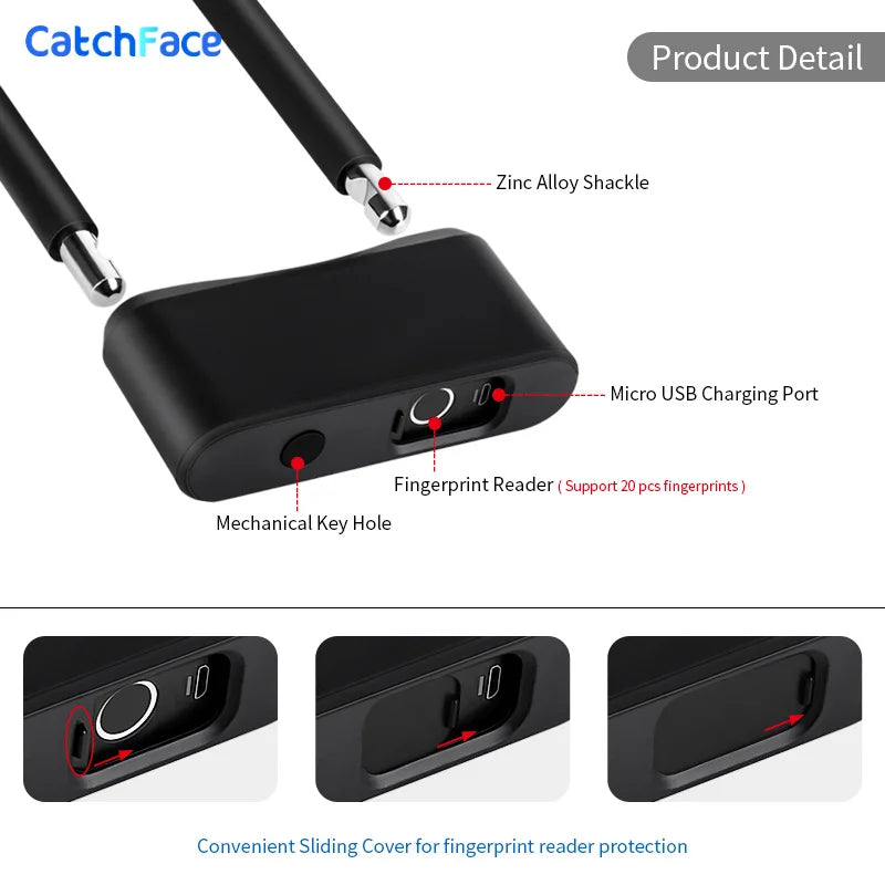 TTLock Fingerprint Smart U-Lock – Waterproof Anti-Theft Bike/Scooter Lock, USB Rechargeable