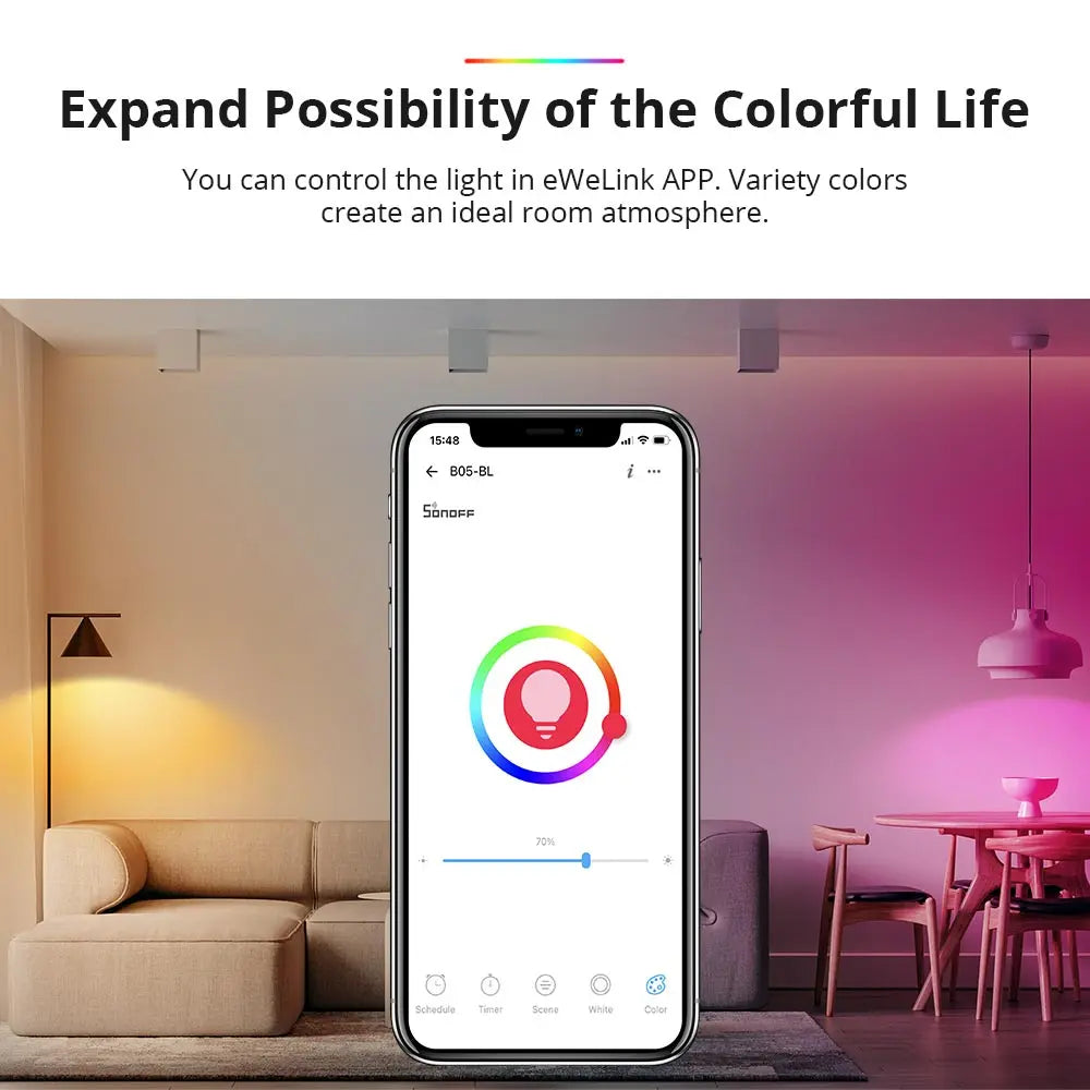 إضاءة ذكية بتقنية Wi-Fi، إصدار B05-BL-A19، مصباح E26، LED، RGBCW، من SONOFF