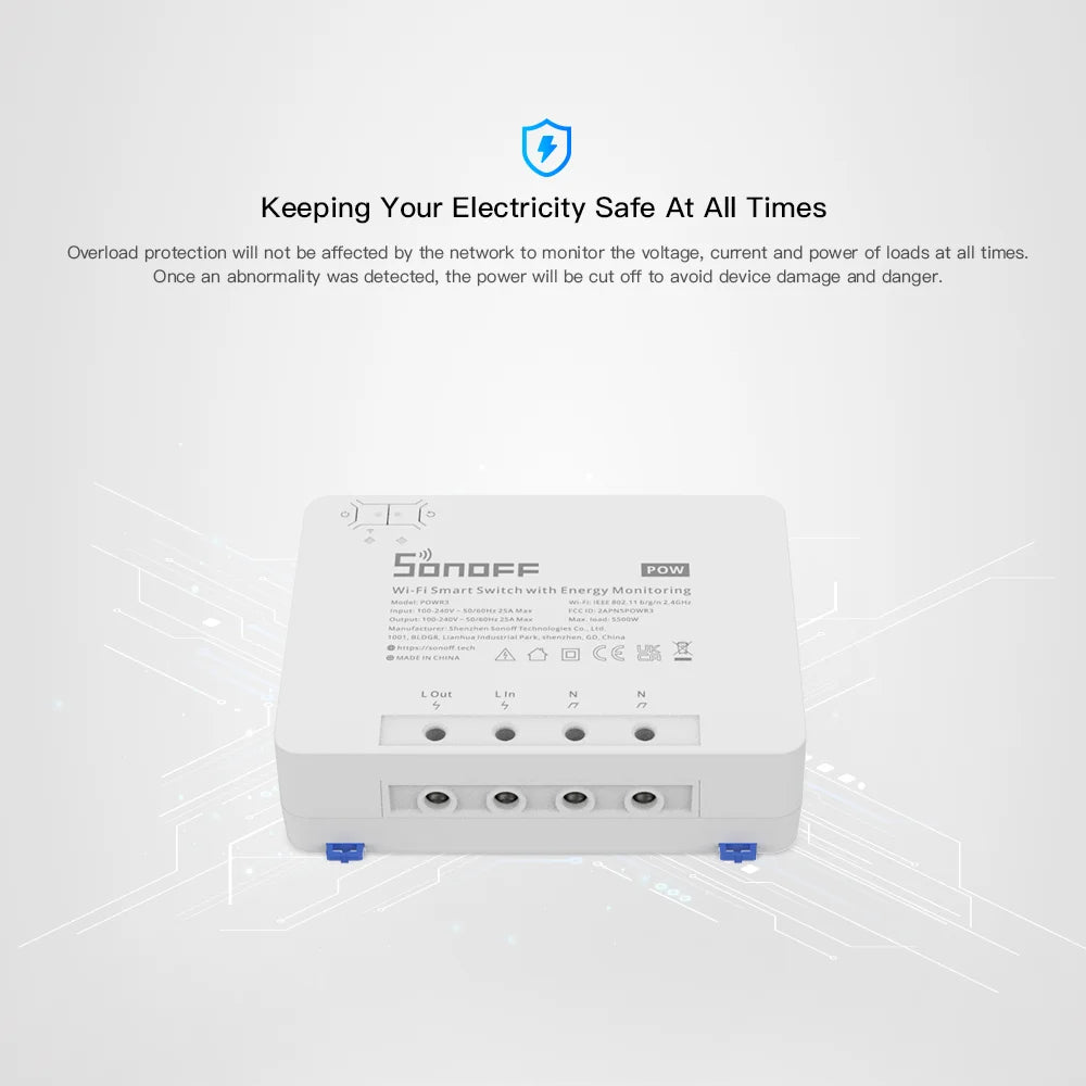 SONOFF POWR3 WiFi -älykytkin energiamittauksella ja ylikuormitussuojalla