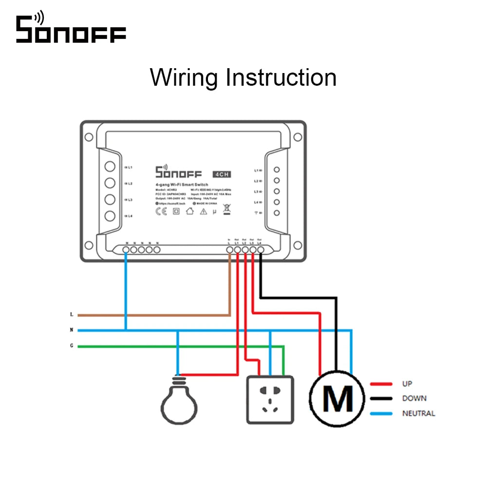 وحدة تبديل WiFi Smart، من SONOFF، إصدار 4CHR3، أقصى حمل 10 أمبير، تدعم التحكم في 4 أجهزة