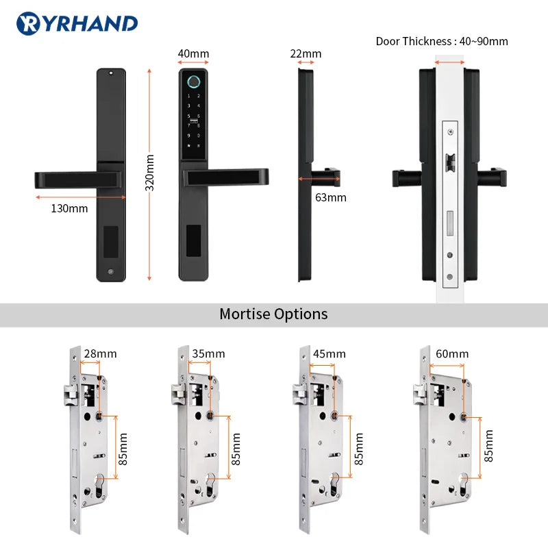 Smart Door Lock, Wi-Fi, from YRHAND, Waterproof, Black Color