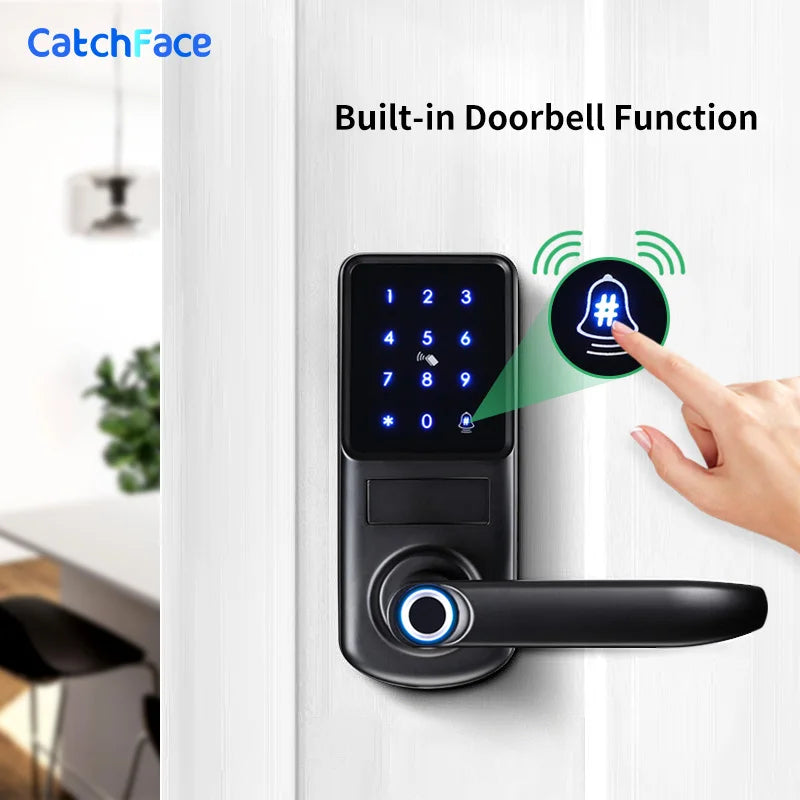 TTLock Smart Door Lock – Fingerprint Touchscreen Keypad, Card & App Access, Satin Nickle