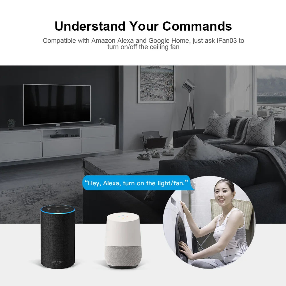 SONOFF iFan04-L Smart WiFi Ceiling Fan & Light Controller – Remote & Voice Control