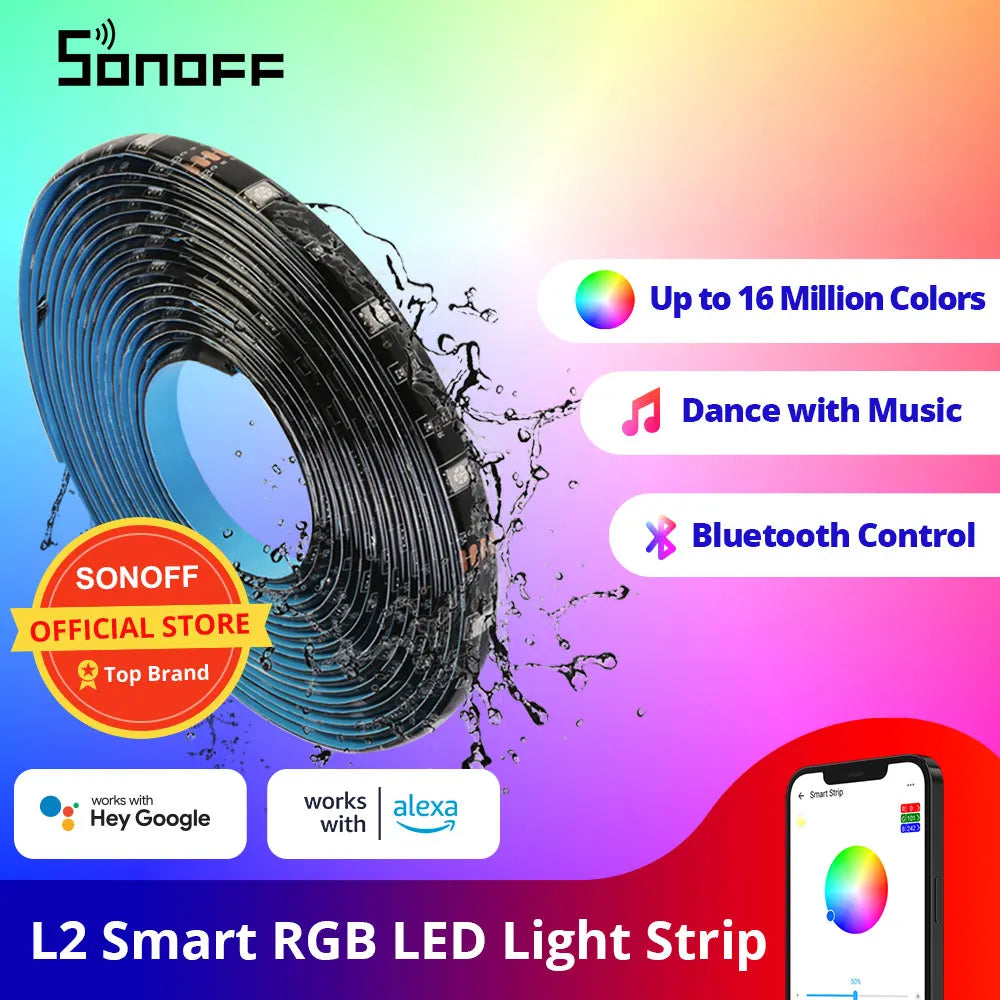 Smart LED Light Strip Bluetooth , From SONOFF, L2 version, Length 5M, RGB, Waterproof, Dance with Music